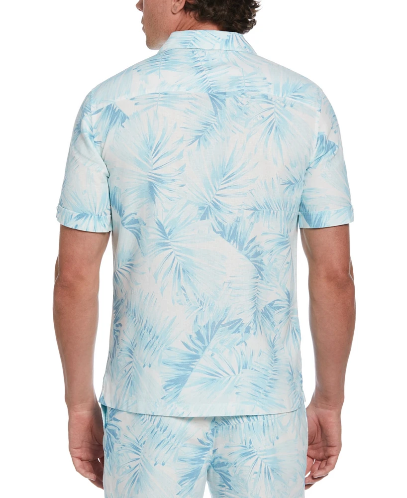 Cubavera Men's Textured Short Sleeve Button-Front Tropical Palm Print Camp Shirt