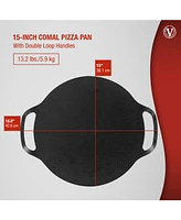 Victoria 15-Inch Cast Iron Preseasoned Comal Pizza Pan with 2 Side Handles