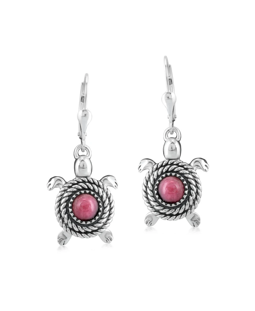 American West Jewelry Sterling Silver with Genuine Gemstone Turtle Design Women's Drop and Dangle Earrings