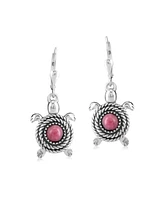 American West Jewelry Sterling Silver with Genuine Gemstone Turtle Design Women's Drop and Dangle Earrings