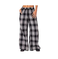 Edikted Women's Lounge Around Plaid Wide Leg Pants