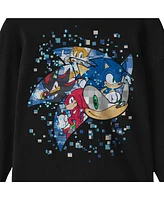 Starwars Boys Sonic The Hedgehog Modern Snowy Character Collage Crew Neck Long Sleeve Black Tee