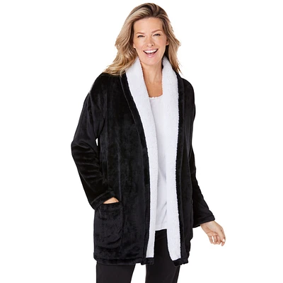 Dreams & Co. Women's Sherpa Lined Collar Microfleece Bed Jacket