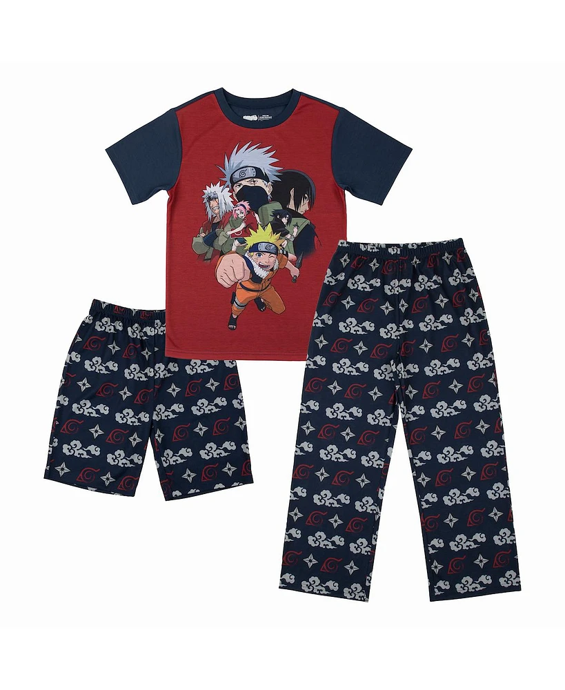 Naruto Boys Youth 3-Piece Sleep Set with Tee Shirt, Shorts, and Pants