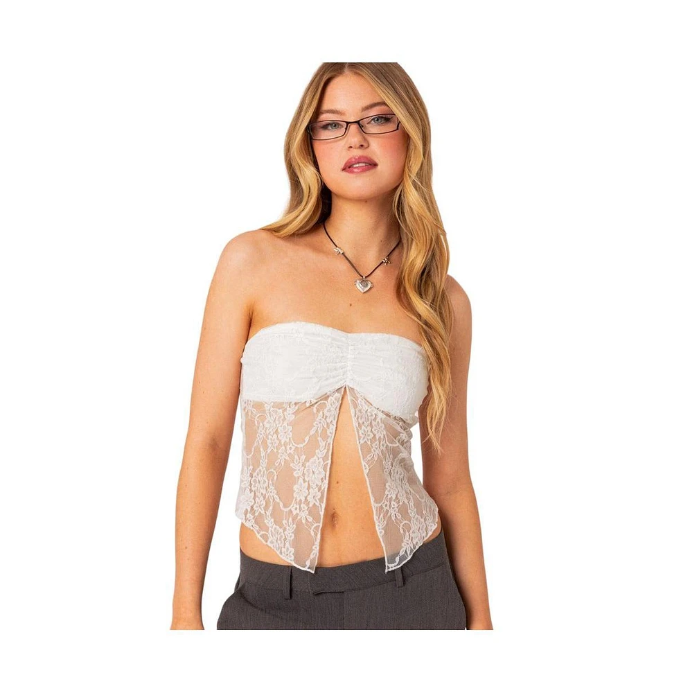 Edikted Women's Twilight Sheer Lace Split Front Top