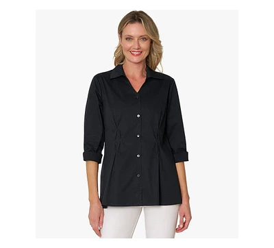 Stella Carakasi Women's V-Neck Cotton Poplin Diamond Tuck Shirt