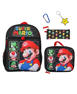 Super Mario Bros Character Grid 16" Youth 5-Piece Backpack Set