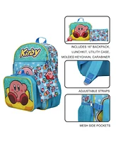 Kirby 5-Piece Set: 16" Backpack, Lunchbox, Utility Case, Rubber Keychain, and Carabiner