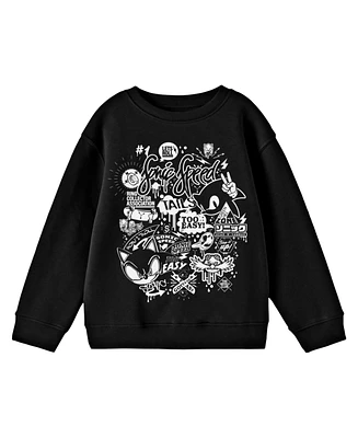 Sonic The Hedgehog Boys Bioworld "Let's Roll" Monochrome Street Art Youth Black Crew Neck Sweatshirt