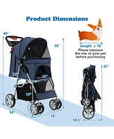 Sugift Folding Pet Stroller with Storage Basket and Adjustable Canopy