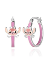 Disney Lilo and Stitch Silver Plated Angel Enamel Hoop Earrings