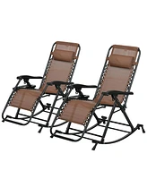 Outsunny Set of 2 Rocking Zero Gravity Lounge Chairs, Folding, Brown