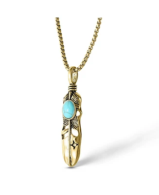 Jessica Simpson Women's Feather Necklace with Turquoise Stone in Gold