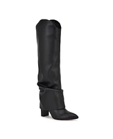 Nine West Women's Lindey Block Heel Pointy Toe Knee High Boots