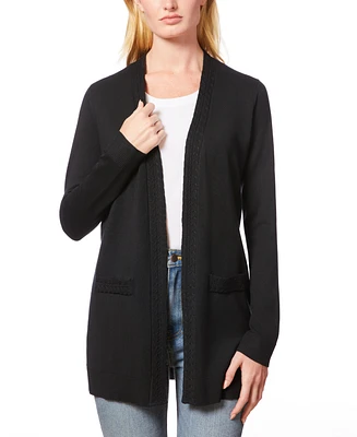 Melissa Paige Women's Petite Braided-Trim Open-Front Cardigan