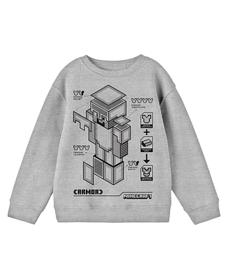 Minecraft Boys Robot Diagram Crew Neck Long Sleeve Athletic Heather Youth Tee