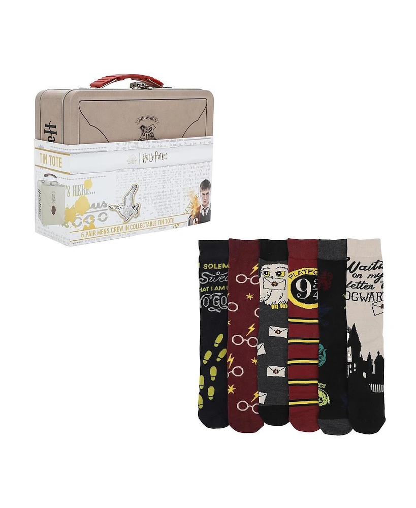 Harry Potter Men's Waiting On My Letter To Hogwarts Adult 6-Pair Casual Crew Socks with Tin Tote