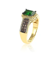 Suzy Levian New York Golden Sterling Silver Emerald-Cut Green and Brown Cubic Zirconia Halo Ring