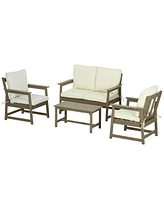 Outsunny Patio Furniture Set w/ Cushion, Hdpe Conversation Sofa Set, White