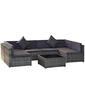 Outsunny 7PC Rattan Wicker Sofa Set Sectional Couch Cushioned Furniture Patio OutdoorGray