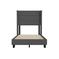 Percy Modern Platform Bed With Padded Channel Stitched Upholstered Wingback Headboard