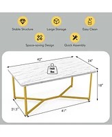 Modern Coffee Table with Faux Marble Tabletop & Golden Y-shaped Legs Foot Pads