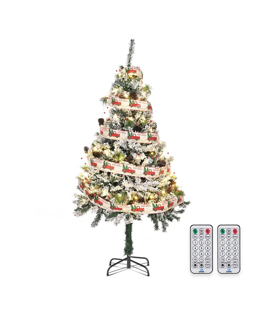 Yescom White Christmas Tree Artificial with Lights,5Ft Flocked Xmas Lighted Tree,518 Branch Tips