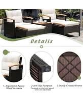 5 Pieces Patio Conversation Set with Cushions Coffee Table and 2 Ottomans