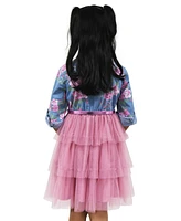 Pink & Violet Toddler Little Girls Floral-Print Denim Tutu Dress