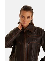 Furniq Uk Women's Brown Leather Jacket
