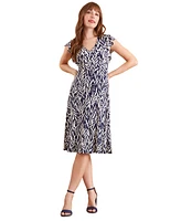 London Times Petite Printed Flutter-Sleeve Dress