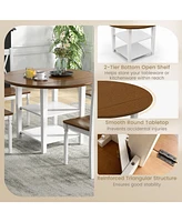 5 Piece Round Kitchen Dining Set with Drop Leaf Table Top
