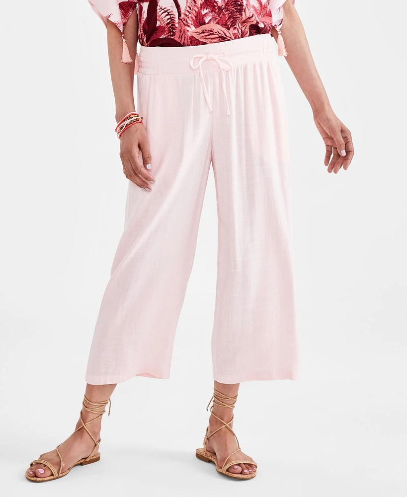 Jm Collection Women's Smocked-Waist Cropped Pants, Created for Macy's