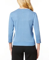Melissa Paige Women's Pointelle-Striped Scoop-Neck Cardigan