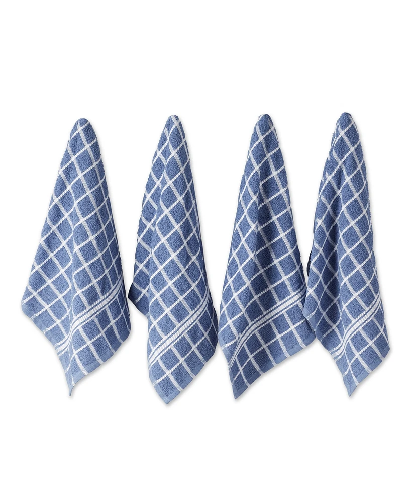 Design Imports Basic Terry Collection Windowpane Dishtowel Set, 16x26", Stonewash Blue Check, 4 Piece