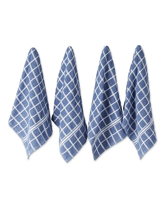 Design Imports Basic Terry Collection Windowpane Dishtowel Set, 16x26", Stonewash Blue Check, 4 Piece