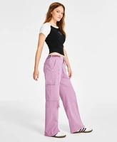 Ultra Flirt Juniors' High-Rise Washed Cargo Pants