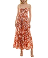 Trixxi Juniors' Tie-Bust Keyhole-Cutout Floral-Print Maxi Dress