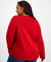 Holiday Lane Plus Reindeer Crewneck Sweater, Created for Macy's