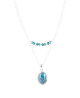 Barse Delicately Genuine Blue Apatite Oval Pendant Necklace