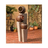 John Timberland Three Urn and Pillar Rustic Outdoor Floor Water Fountain 35 1/2" High Cascading for Garden Patio Backyard Deck Home Lawn Porch House L