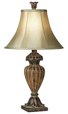 Regency Hill Traditional Style Table Lamp Urn 25.5" High Two Tone Distressed Bronze Brown Off White Beige Bell Shade Decor for Living Room Bedroom Hou