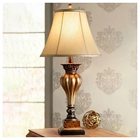 Regency Hill Senardo Traditional Table Lamp Vase Silhouette with Fluting and Floral Detail 30" Tall Gold Tan Bell Shade Decor for Living Room Bedroom
