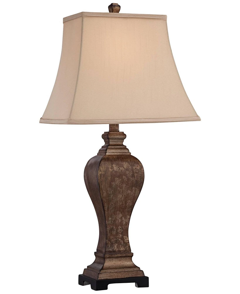 Regency Hill Edgar Farmhouse Country Rustic Traditional Table Lamp with Table Top Dimmer 29" Tall Bronze Taupe Rectangle Shade for Living Room Bedroom