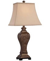 Regency Hill Edgar Farmhouse Country Rustic Traditional Table Lamp with Table Top Dimmer 29" Tall Bronze Taupe Rectangle Shade for Living Room Bedroom