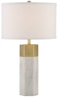 Possini Euro Design Leala Modern Accent Table Lamp 21" High Faux Marble Gold Metal Hexagonal White Drum Shade for Bedroom Living Room House Home Bedsi