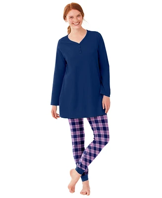 Only Necessities Plus Size Henley Tunic & Jogger Pj Set