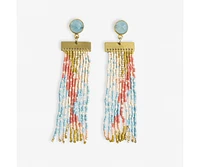 Ink + Alloy Lilah Semi-Precious Stone Post With Organic Shapes Beaded Fringe Earrings Amalfi