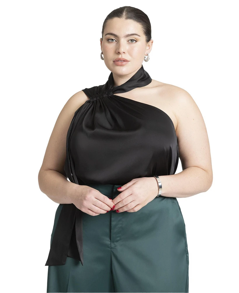 Eloquii Plus Draped Neckline Blouse With Ties