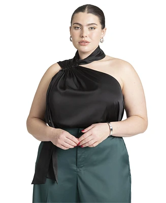 Eloquii Plus Draped Neckline Blouse With Ties